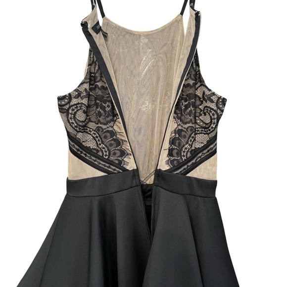 Jodi Kristopher Black Nude Lace Dress Sz 5 Fit & Flare Halter Skater - Picture 3 of 7